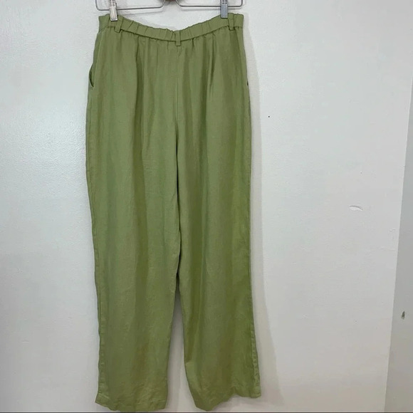 JM Collection Linen Pants Woman Size 12  Green Pockets Elastic Back Lightweight - Picture 4 of 11